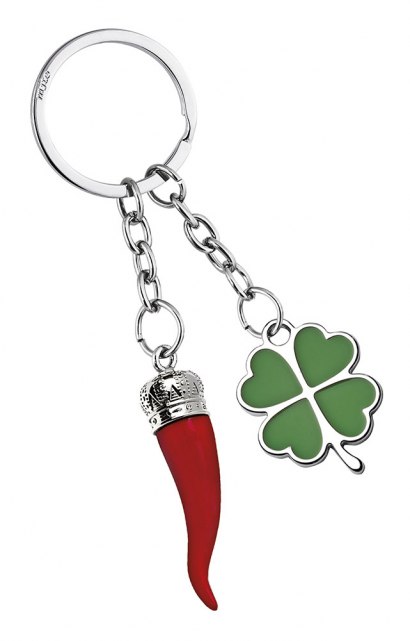 KEYCHAIN LUCKY HORN AND 4 LEAF CLOVER