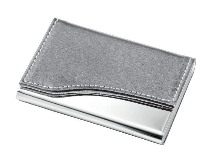 BUSINESS CARD HOLDER METAL - PU GREY