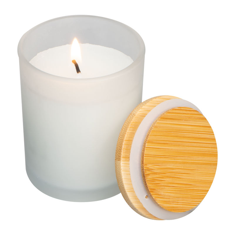 Candle in frosted glass with bamboo lid Metz