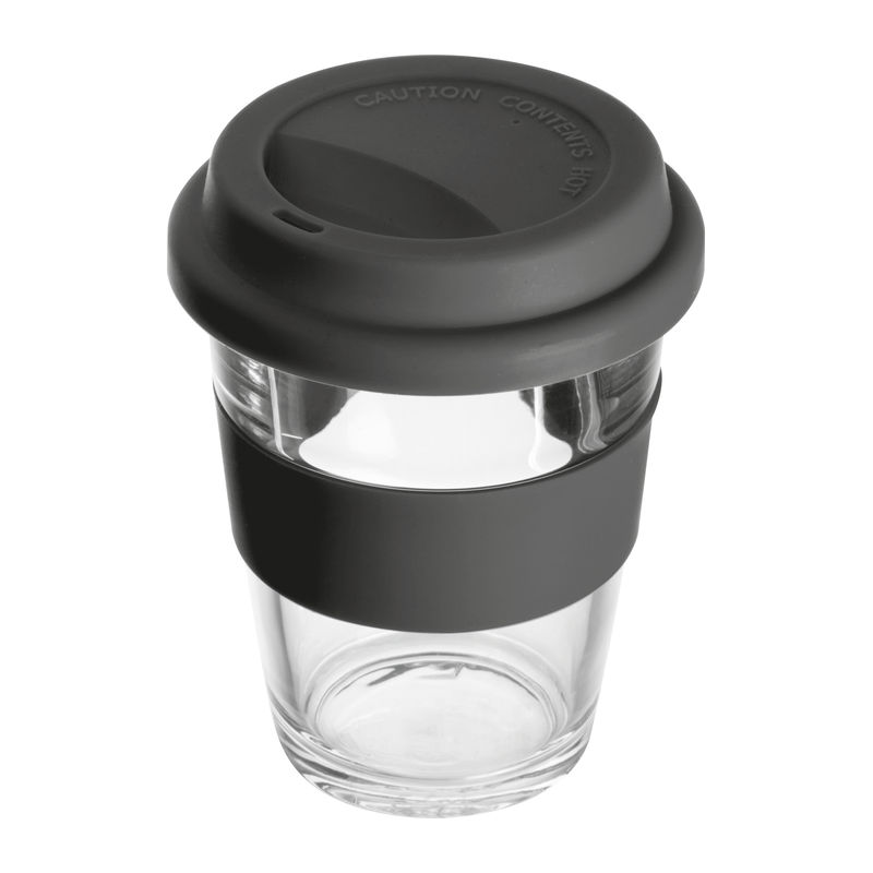 Glass mug with silicon sleeve and lid