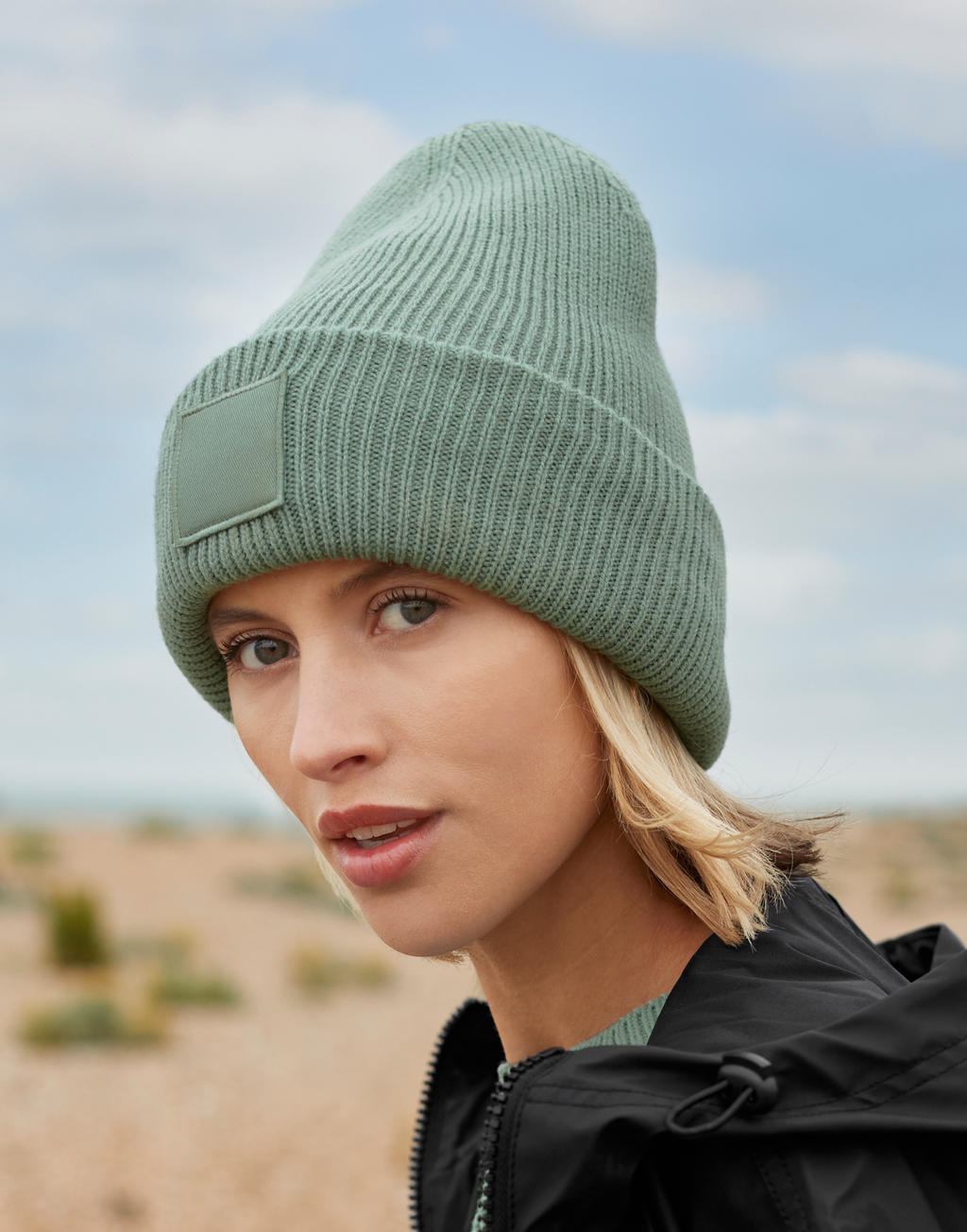 Deep Cuffed Tonal Patch Beanie