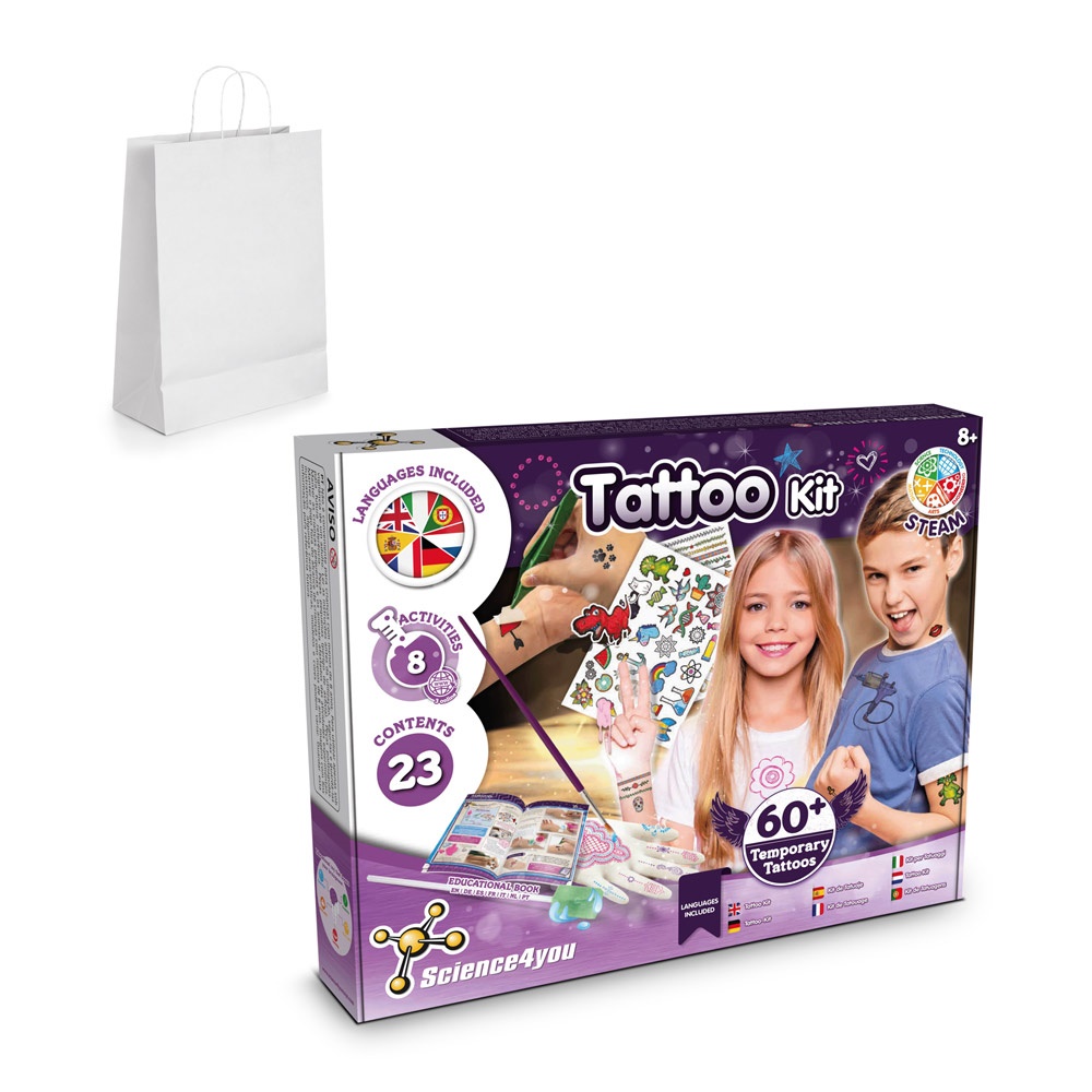 Tattoo Factory Kit II. Educational game supplied with a kraft paper gift bag (100 g/m²)