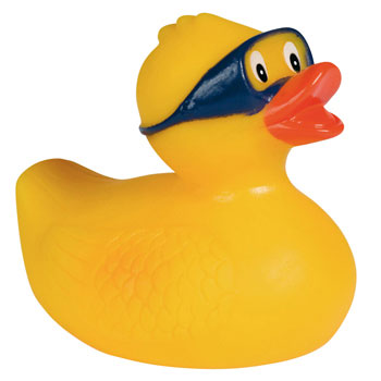 Squeaky duck, goggles