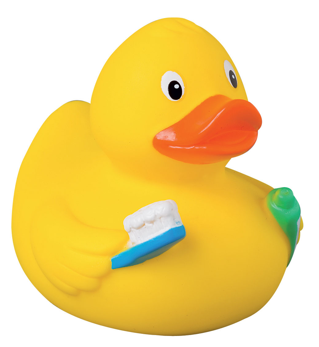 Squeaky duck, tooth brush