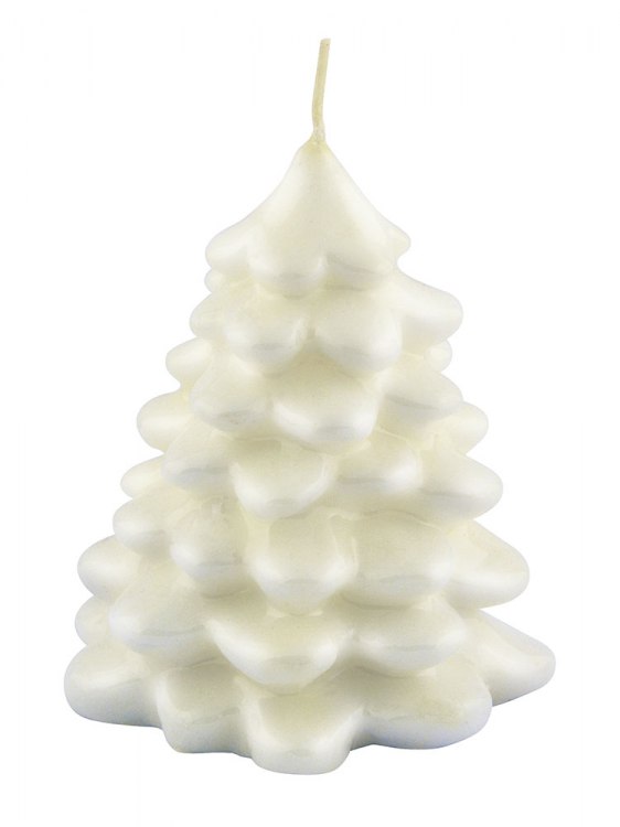 CANDLE CHRISTMAS TREE WHITE SHINY