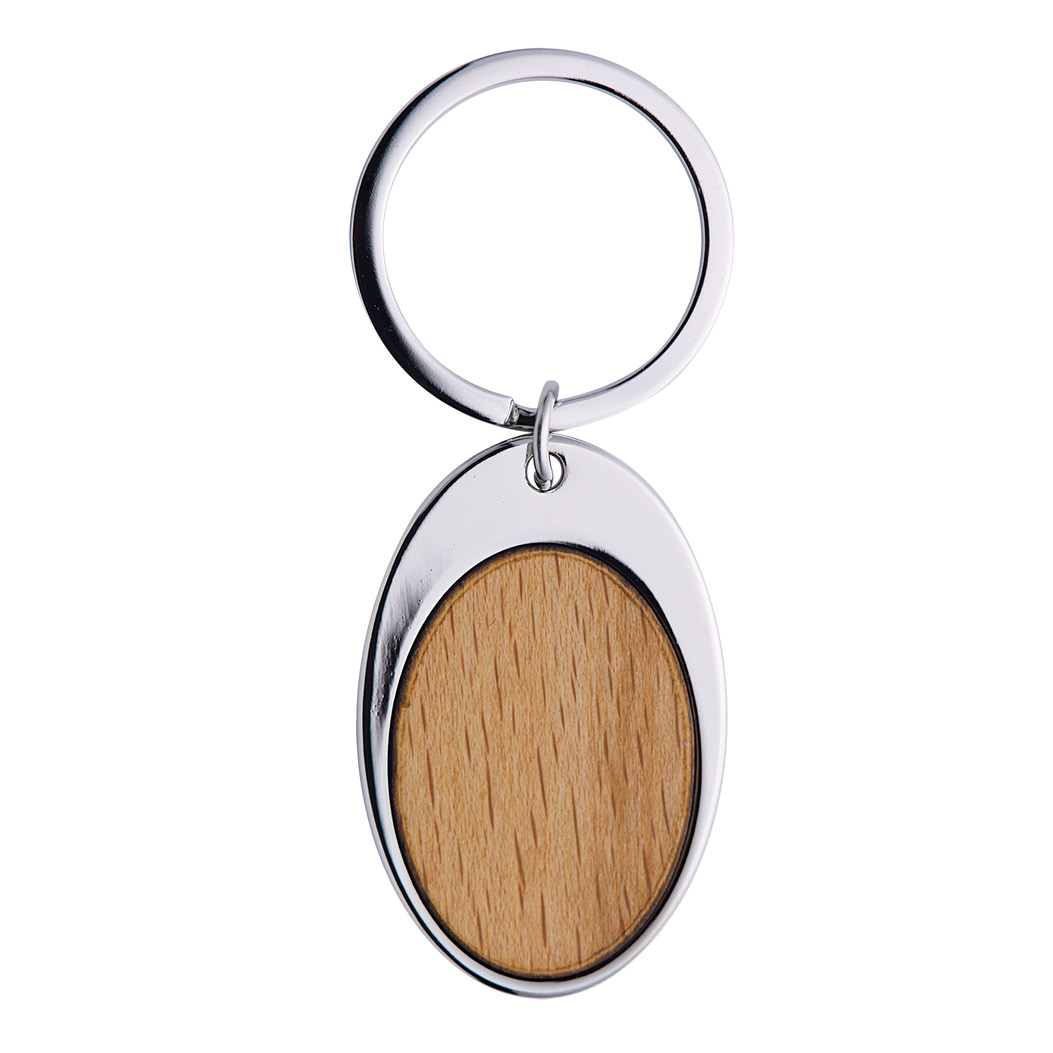 BROWN METAL KEYRING WITH WOOD BOOMER