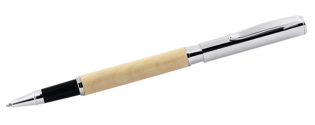 WOODEN ROLLER PEN CHROMED