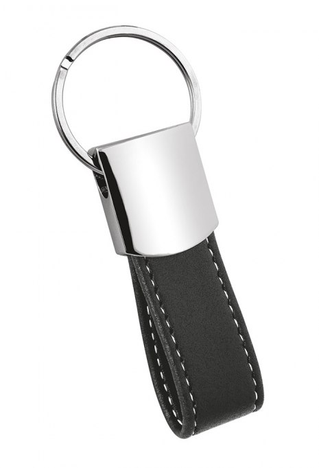 KEYCHAIN PU BLACK WITH WHITE STITCHING