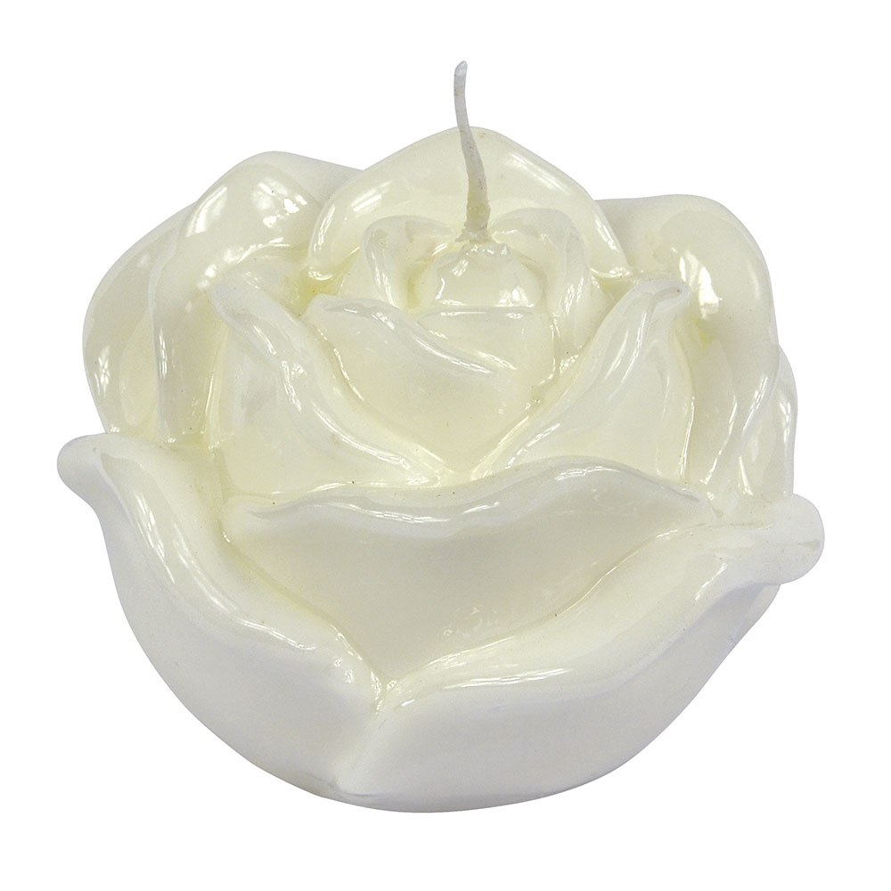 CANDLE WHITE ROSE SHINY